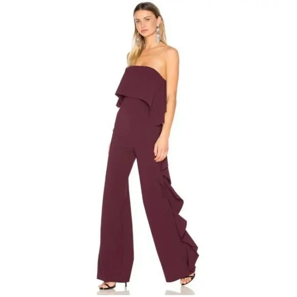 Alexis Kendall Purple Ruffle Strapless Jumpsuit in Plum Size S
